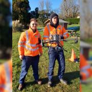 Jonny Bevan (left) and Duncan Turner (right) operate the drones to photograph and map sites such as reservoirs and treatment works