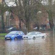 FLOODED: Pitchcroft car park where flood water creeps up towards cars