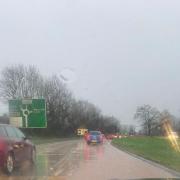 FLOODING: The A449 at Claines pictured after heavy rain caused flooding