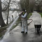 CLEAN UP: The team begin cleaning up the riverside paths along the Severn in Worcester
