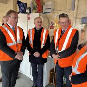 Worcestershire County Council leader Simon Geraghty (centre left) pictured with Government minister Paul Maynard MP (centre right) along with representatives of Network Rail