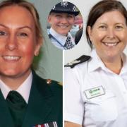 Michelle Brotherton (West Midlands Ambulance Service Trust), Sam Pink (Hereford & Worcester Fire and Rescue Service) and, inset, Liz Warner (West Mercia Police) support the theme of Inspire Inclusion for International Women’s Day 2024.