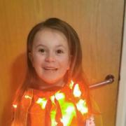 Amelia Canning, 7 and from Worcester, dressed as Mount Vesuvius erupting