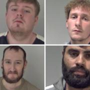 JAILED: Clockwise from top left: Shane Perry. Tony Myres, Nicusoe Mircea, Russell Purfield