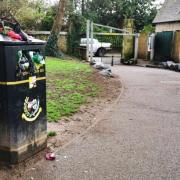 OVERFLOWING: The bin in Pitmaston Park in St John's in Worcester which was branded 'disgraceful' by Cllr Alan Amos