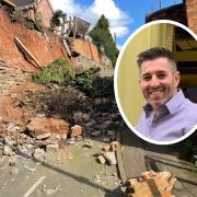 BURDEN: Adam Giagnotti (inset) who owns the Olive Branch in Worcester says the liability for the Reservoir Lane wall collapse has been shifted entirely onto his shoulders by Worcestershire County Council and insurers