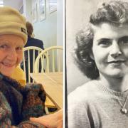 Worcester’s Jean Baldwin, pictured at the coffee morning and in her earlier years, has turned 100