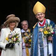 HONOUR: Queen Camilla and the Bishop of Worcester, John Inge, outside Worcester Cathedral