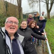 Willow Court residents with Cllr Richard Morris and the new handrail