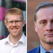 CLASH: Tom Collins (left), the Labour candidate, and Marc Bayliss, the Conservative candidate, have differing views about bus services in Worcester