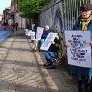 Protesters from Defend our Juries were outside Worcester Crown Court this morning.  