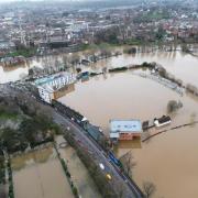 A view of Worcestershire Cricket Ground in Worcester, flooded by the River Severn, following heavy rainfall