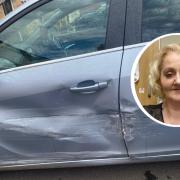 CRASH: Diane Beattie, of Droitwich, had her car damaged by a getaway driver in Worcester last September