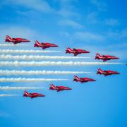 The Red Arrows will fly over Worcestershire to The Midlands Air Festival on Sunday