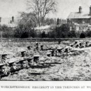 New recruits to the 11th Battalion of the Worcestershire Regiment in training trenches near Norton Barracks.