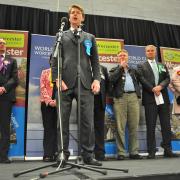 EU BACKING: Robin Walker at last year's general election - behind him are the rest of the candidates with Joy Squires and Louis Stephen on his left.