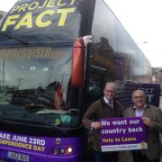 BUS: UKIP deputy leader Paul Nuttall and MEP James Carver in Worcester.