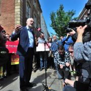Labour Party Leader Jeremy Corbyn during his visit to Worcester.......Jeremy Corbyn speaks to the crowd outside the Guildhall, Worcester...Pic Jonathan Barry 8.5.17.
