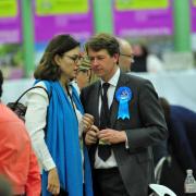 BACK IN: Worcester's Conservative MP Robin Walker, with his wife Charlotte at the count.