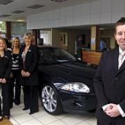 Richard Teakle, right, sales manager at Hatfield Jaguar with Vicky Bache, Adt Shore, Christina Parton, Vicky Belshaw and Sue Russell. Three Jaguar will be models at the show. Picture by Emma Attwood. 20035401