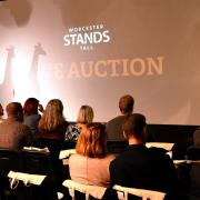 WNJAGiraffeAuction..Worcester Stands Tall Live Auction of Giraffe statues at DRP Group in Hartlebury on Thursday evening.......The auction.