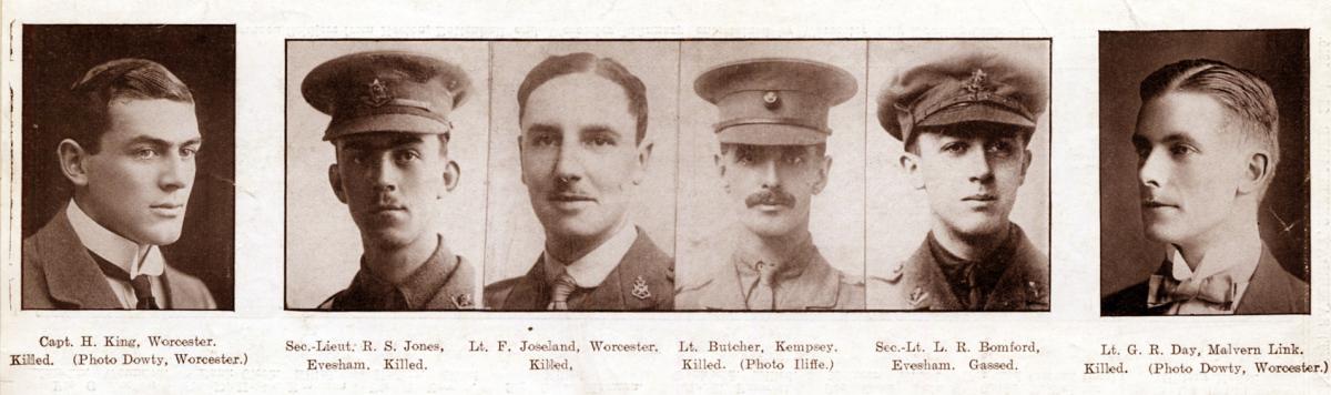 Six fallen officers, as reported in the Berrows Worcester Journal of September 1916. See story Roll of Honour