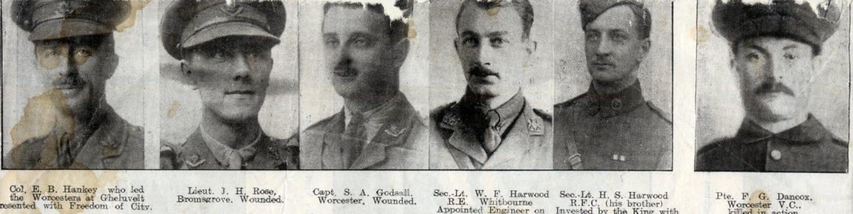 Two of the most famous Worcestershire names of the First World War, Colonel E B Hankey, (left) who led the charge at the battle of Gheluvelt, and Private F G Dancox, (right) who won the Victoria Cross for gallantry but was killed in action