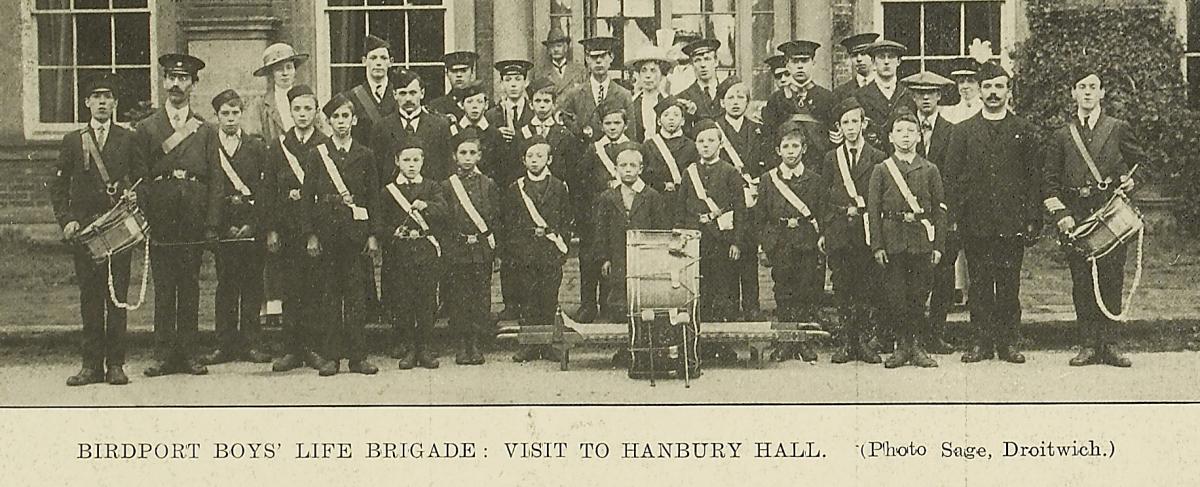 Birdport Boys Life Brigade visit to Hanbury Hall, August 1912. Picture from Berrows Journal, courtesy of 'Worcestershire Archives and Archaeology Services'.