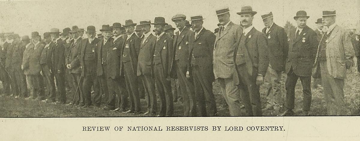 Review of National Reservists by Lord Coventry, picture from the Berrows Journal, courtesy of 'Worcestershire Archives and Archaeology Services'.