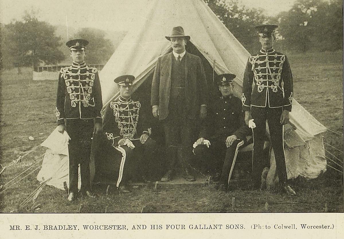 Mr E J Bradley of Worcester and his four gallant sons, as pictured in the Berrows Journal. Picture courtesy of the Worcestershire Archives and Archaeological Services