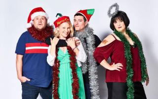 Undated BBC handout photo of (left to to right ) Hames Corden as Neil 'Smithy' Smith, Joanna Page as Stacey Shipman, Mathew Horne as Gavin Shipman and Ruth Jones as Nessa Jenkins who starred in the Gavin & Stacey's Christmas special.