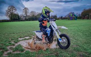 DAREDEVIL: River Mathias who at just four is competing in electric motocross