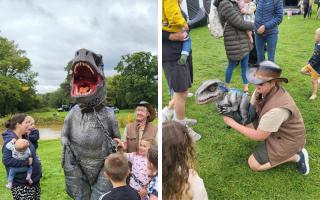 DINOSAURS: Dinosaurs have been meeting families at The Cob House in Wichenford today.