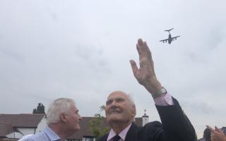 Mike and Ron Tomlin while the RAF plane flew over head in Martley.