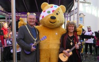 Worcester Ukulele Club and Pudsey Bear entertained shoppers.
