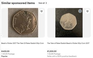 VALUE: The Beatrix Potter coins are selling for up to £1,200 on  eBay but a Stourport seller sold a similar Peter Rabbit coin for a little over £6.