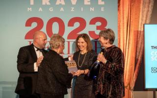 Judy Gardner, founder of Eckington Manor Cookery School, collecting the Food and Travel Magazine 2023 Readers Award