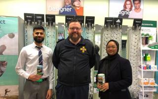 Zac Dard (left) and Hasna Ahmed (right), optical assistants at Specsavers Droitwich with James (centre) from Droitwich Community First Responders