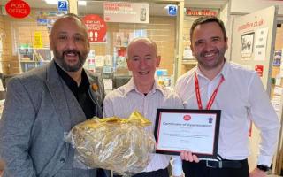 L to R: Post Office network provision lead Kully Dosanjh, Postmaster Alan Beasley and Post Office area manager Mat Wilkes
