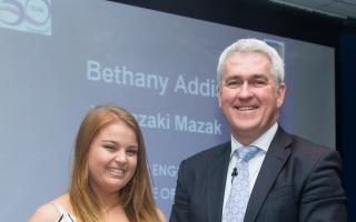 AWARD: Beth Addis from Mazak receives her award. Picture: Kevin Baldwin