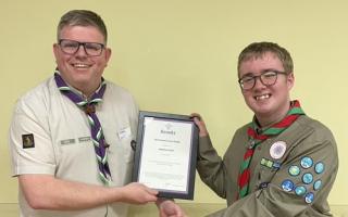 Matthew Cook (right), a Heat of Worcestershire College student received the Cornwell Scout Badge for his bravery in battling health challenges