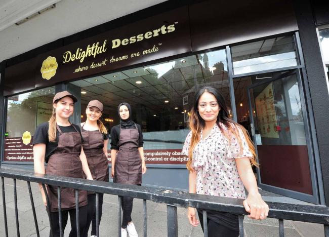 Sanita Madhas (Right), owner of Delightful Desserts, College Street, Worcester, with staff (From the left) Rebakah Bennett, Maddie McCracken and Marria Mahmood. 17.7.18.